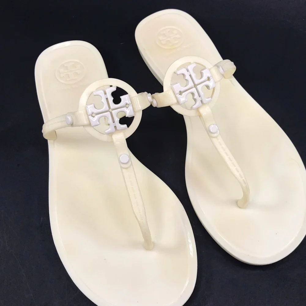 Tory Burch Women's Size 7 Mini Miller Flat Thong Jelly Sandals Cream Off White